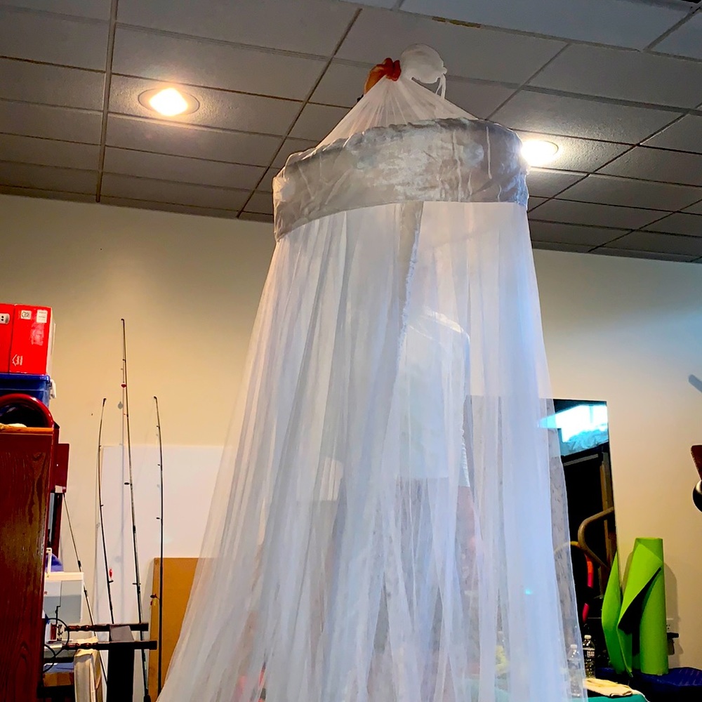 Tulle & Silk White Canopy For Twin Bed.